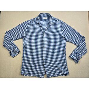 Uniqlo Blue & White Gingham 100% Linen Shirt Men's Medium